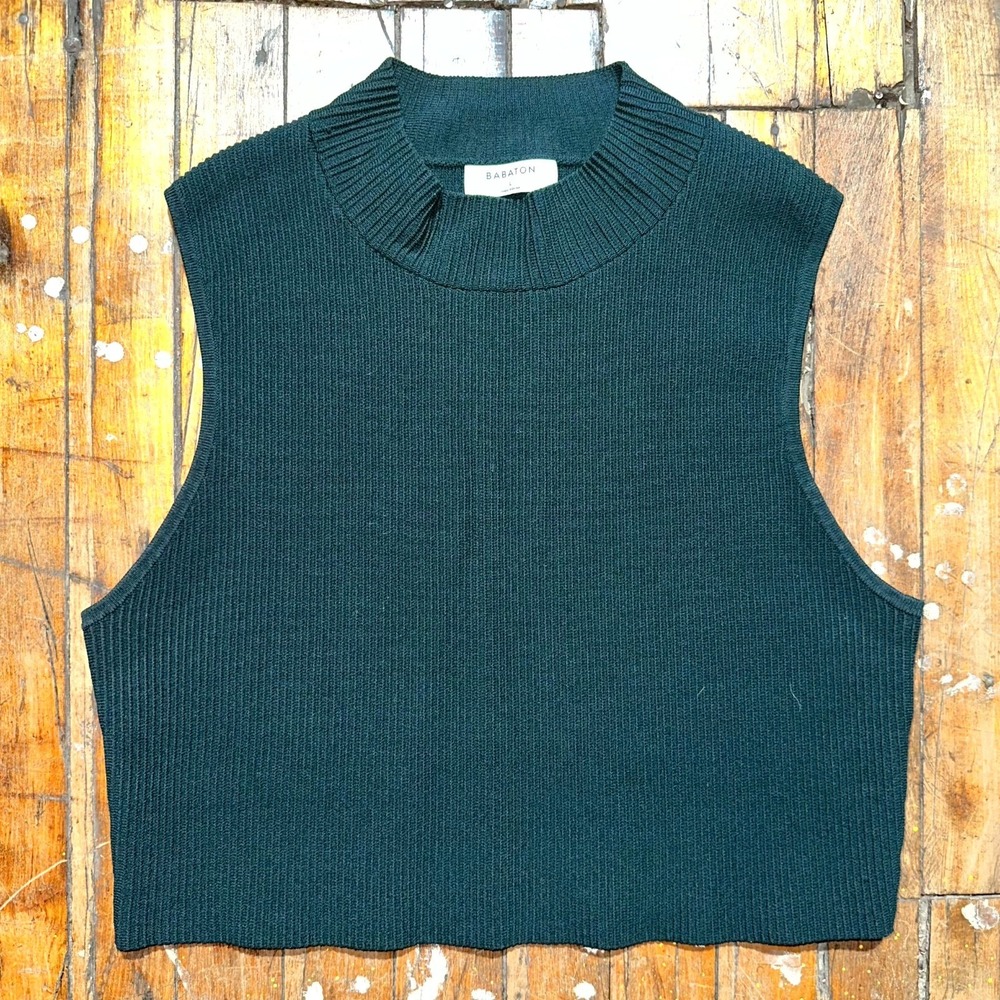 Babaton Sweater Vest Women's Large Green Knit Mock Neck Sleeveless‎ Pullover
